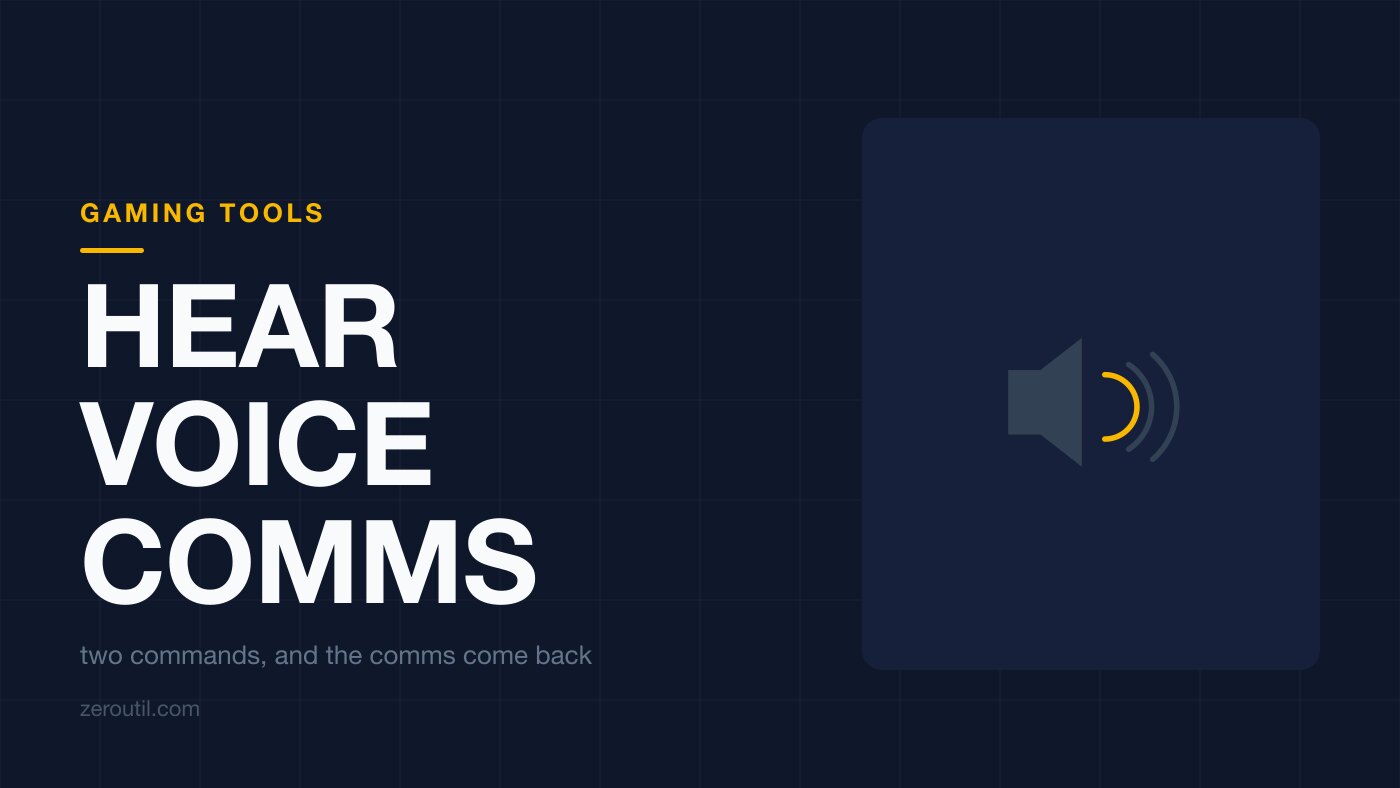 Article title card. A loudspeaker icon with three arcs beside it, the innermost in amber, with the line: two commands, and the comms come back