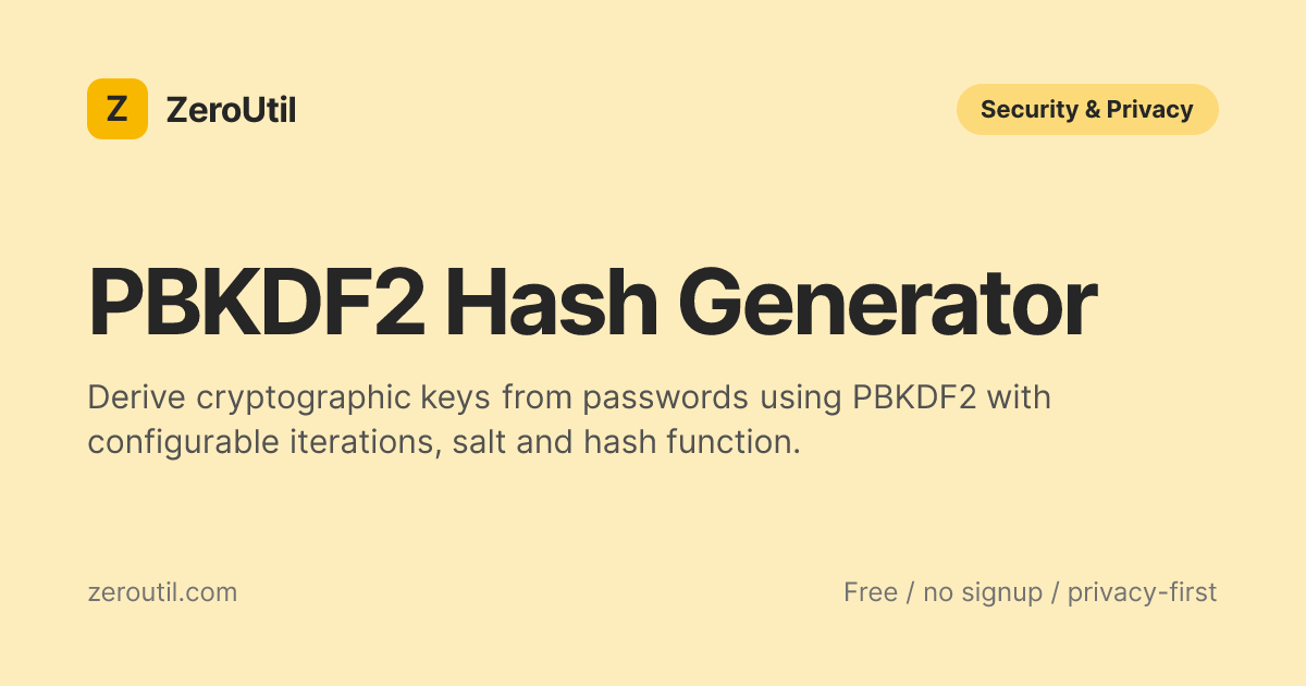 PBKDF2 Hash Generator - Free Password Key Derivation Tool